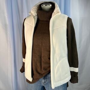 Weatherproof Sherpa lined ivory fleece reversible full zip vest with pockets S